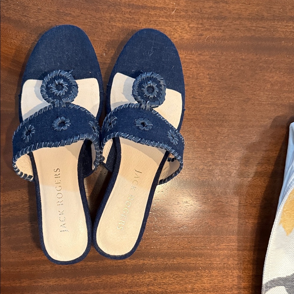Jack Rogers Navy and Cream Mules